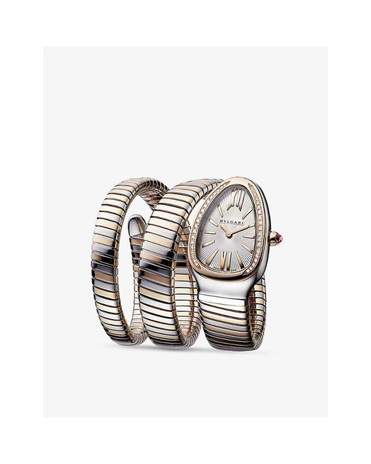 BVLGARI Metallic Serpenti Tubogas 18Ct Rose- Stainless Steel And Brilliant-Cut Diamond Quartz Watch