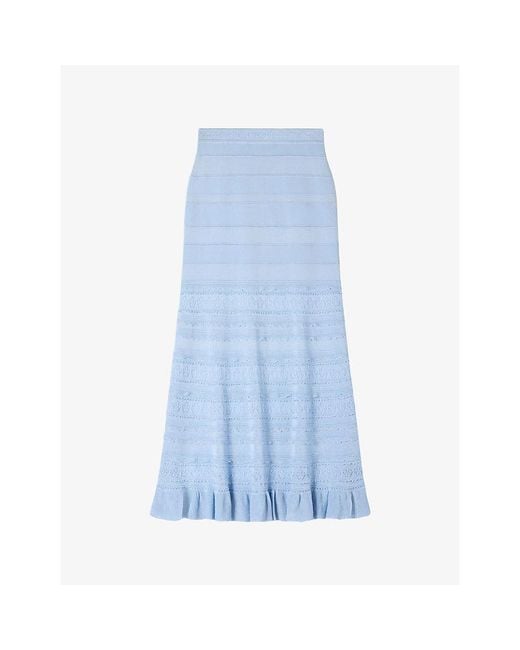 Sandro Blue High-Rise Pointelle Knitted Maxi Skirt