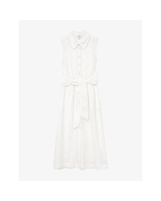 Reiss White Morgan Sleeveless Cotton Midi Dress