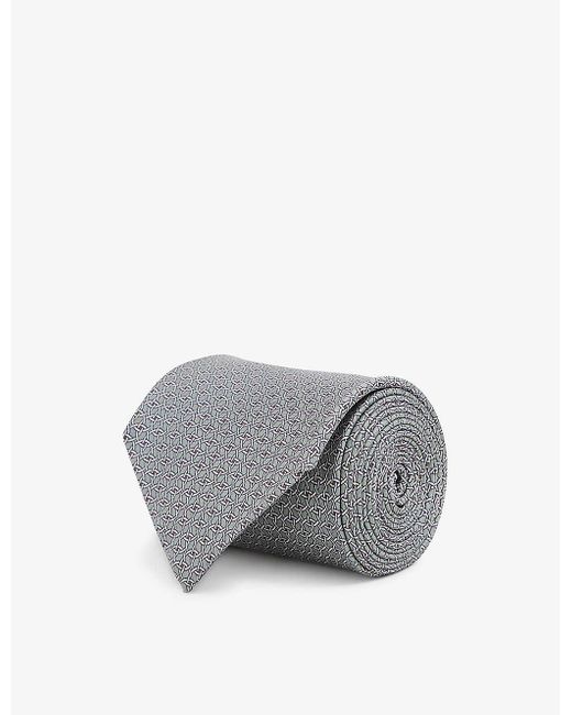 Reiss Gray Como Geometric-print Silk Tie for men