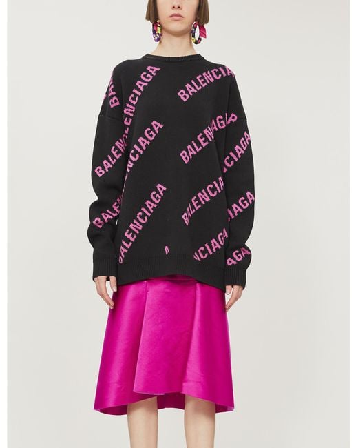 Balenciaga Allover Logo Wool-blend Sweater in Pink | Lyst UK