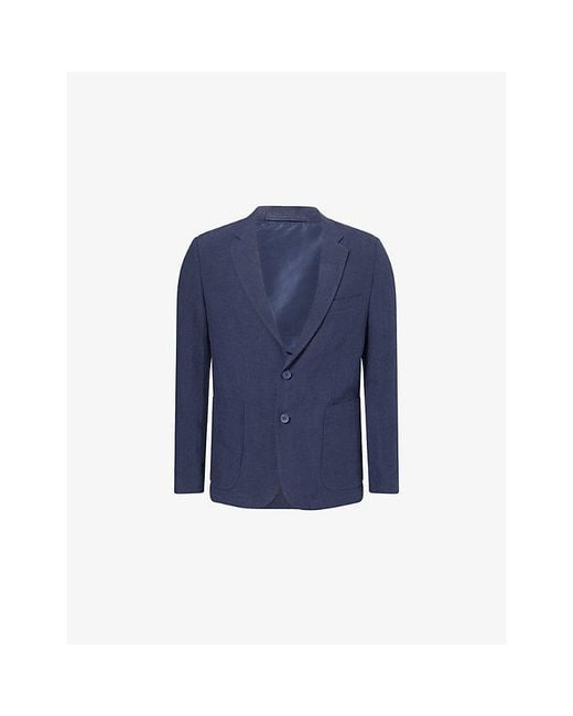 Percival Blue Single-Breasted Notch-Lapel Linen Blazer for men