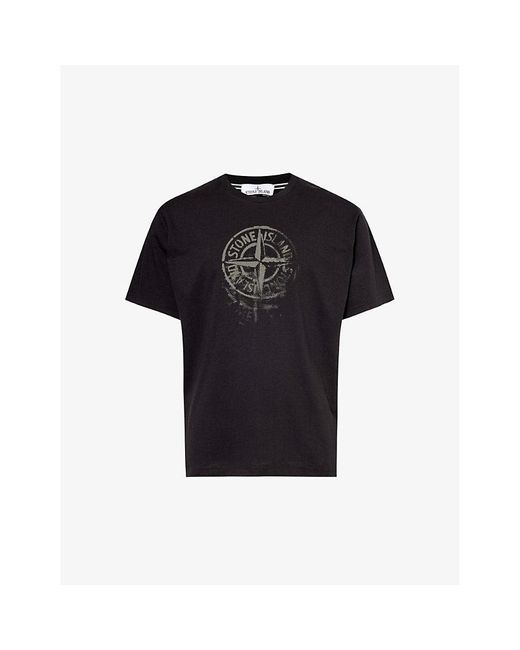 Stone Island Black Compass Graphic-print Cotton-jersey T-shirt for men