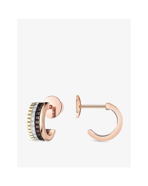 Boucheron Pink Quatre Classique Mini 18Ct- - - Pvd And 0.12 Diamond Hoop Earrings