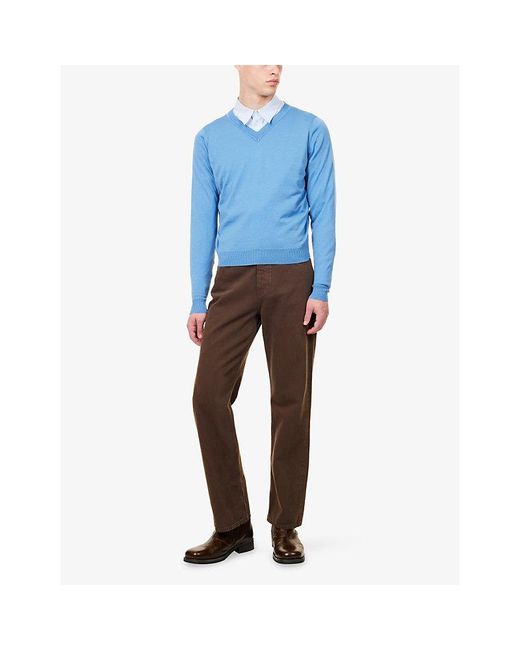 John Smedley Blue X Bill Nighy V-Neck Merino Wool Jumper for men