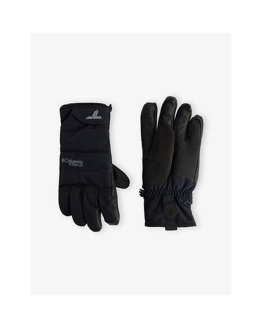 Columbia Black Powbound Leather-Panel Woven Ski Gloves for men