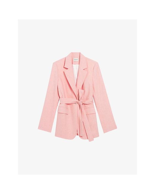 Claudie Pierlot Pink Notch-lapel Self-tie Linen-blend Blazer
