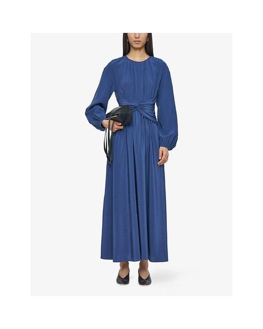 Joseph Blue Leila Knot Silk Maxi Dress