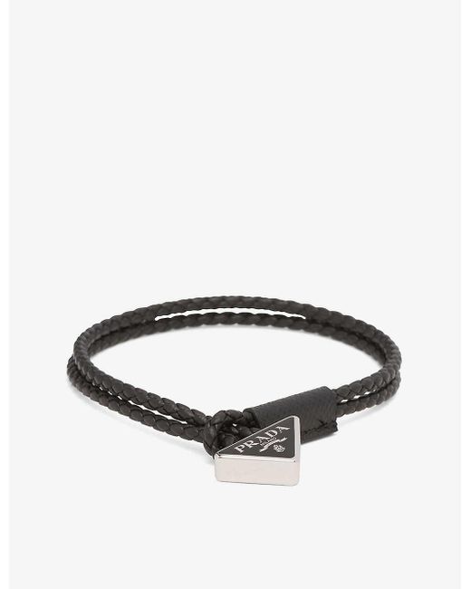 Buy Prada Black Logo Lettering Bracelet in Saffiano Leather for Men in  Saudi | Ounass