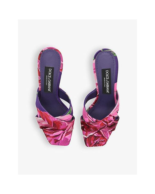 Dolce & Gabbana Purple Block-logo Floral-pattern Jacquard Heeled Sandals
