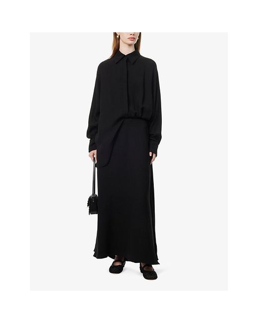 Valentino Garavani Black Spread-collar Relaxed-fit Silk Midi Dress