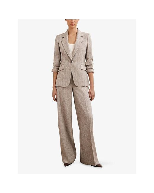 Reiss Brown Isla Single-Breasted Stretch-Woven Blazer