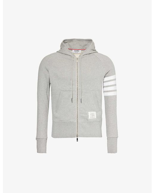 Thom Browne White Four-bar Zipped Cotton-jersey Hoody for men
