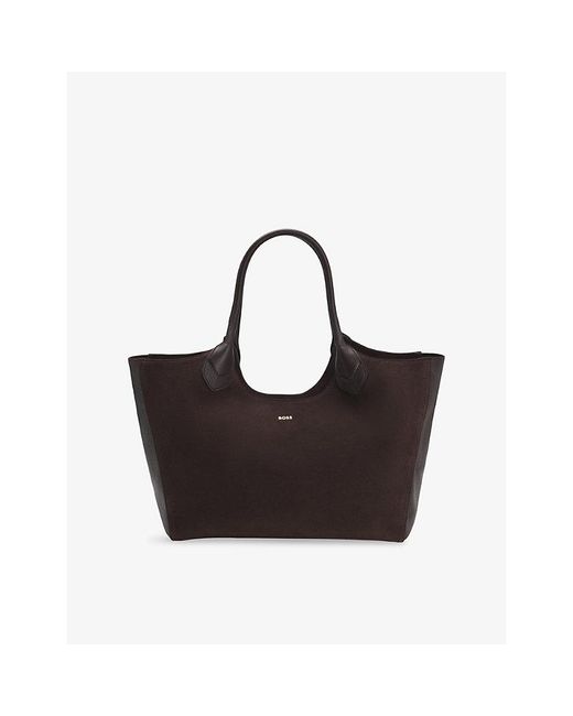Boss Black Logo-Emed Leather Tote Bag