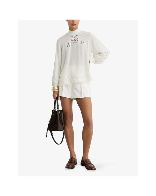 Reiss White Rae Broderie-Anglaise Woven Blouse