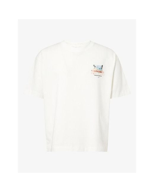 The Couture Club White Art Deco Printed Cotton T-Shirt for men