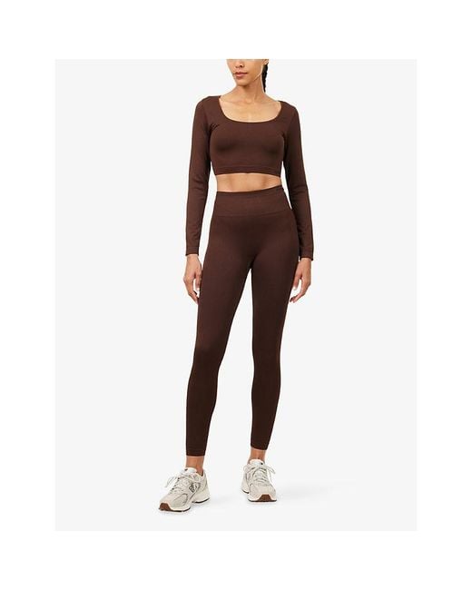 ADANOLA Brown Classic Seamless Open-Back Gym Top