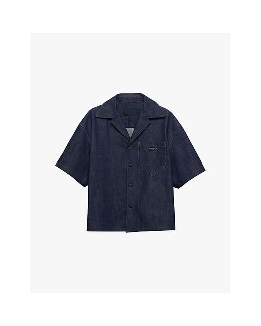 Prada Blue Denim Short-Sleeve Shirt for men