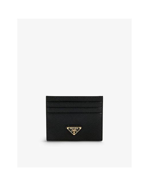 Prada Logo-plaque Leather Card Holder in Black | Lyst