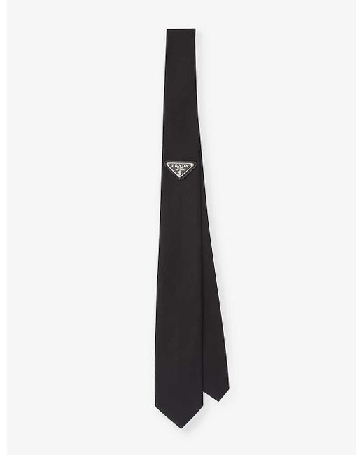 Prada White Re-nylon Logo-plaque Recycled-nylon Tie for men