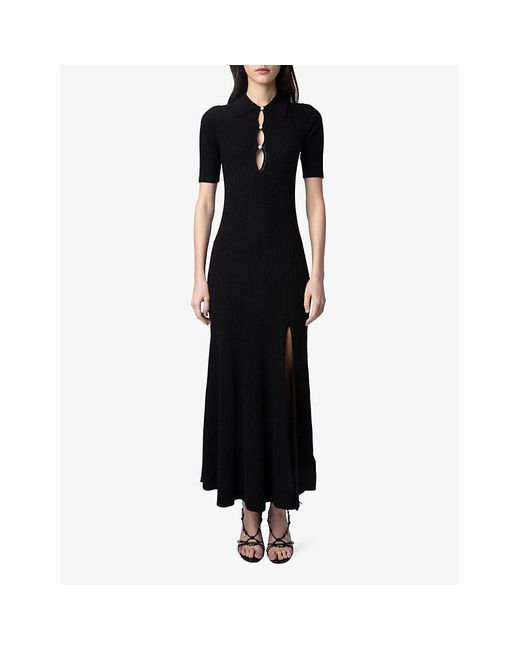 Zadig & Voltaire Black Lysa Cut-out Knitted Merino-wool Blend Maxi Dress