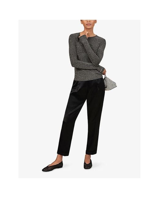 Reiss Black Saraphina Metallic Stretch-Knit Top