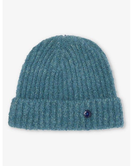 God's True Cashmere Blue Unisex Gemstone-embellished Cashmere Beanie Hat