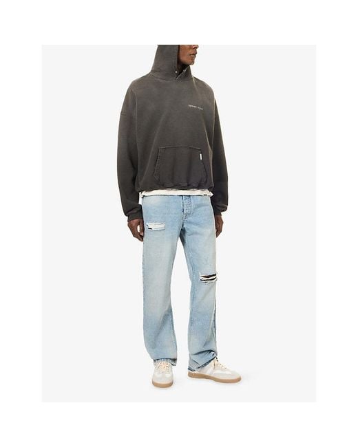 Represent Gray Brand-Print Relaxed-Fit Cotton Hoody for men