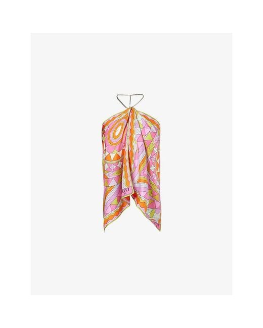 Emilio Pucci Pink Printed Chain Halter-Neck Silk Top
