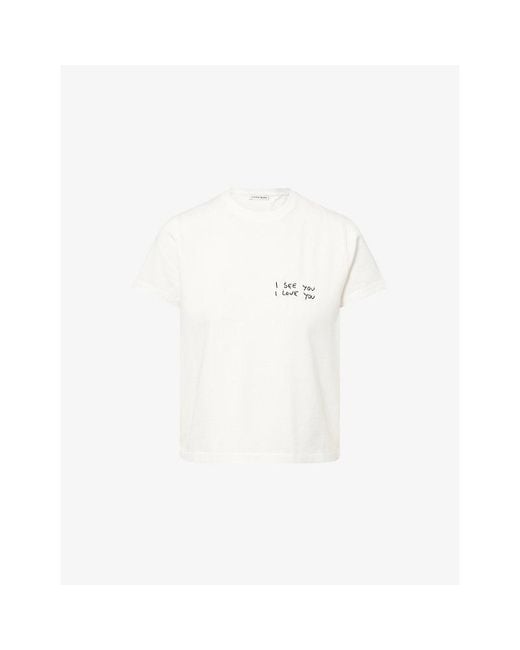 Anine Bing White Shelley I See You Printed Cotton T-Shirt
