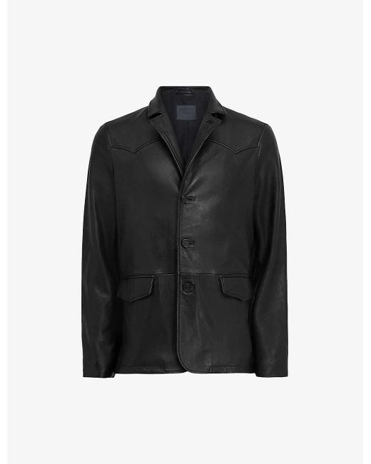 AllSaints Black Hunter Regular-fit Leather Blazer X for men