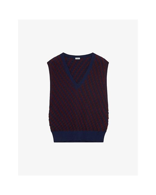 Loewe Blue Burgundy/vy Check-print V-neck Stretch-cotton Vest