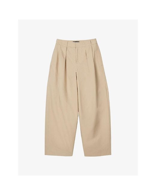 Whistles Natural Pleated Barrel-Leg Cotton Trousers