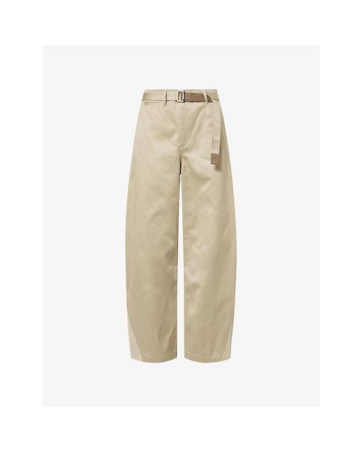 Sacai Natural Belted Wide Barrel-Leg Cotton Chino Trousers for men