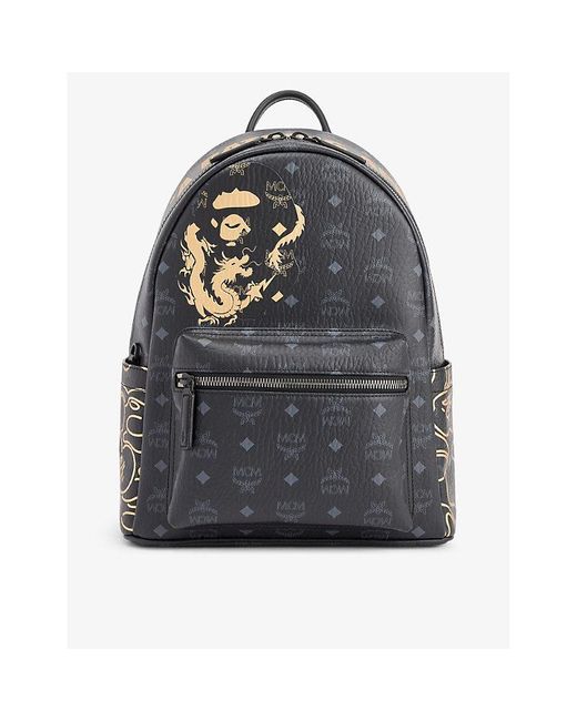 MCM Gray X A Bathing Ape Stark Faux-leather Backpack for men
