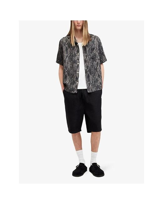 AllSaints Gray Boomslang Snake-print Relaxed-fit Woven Shirt for men