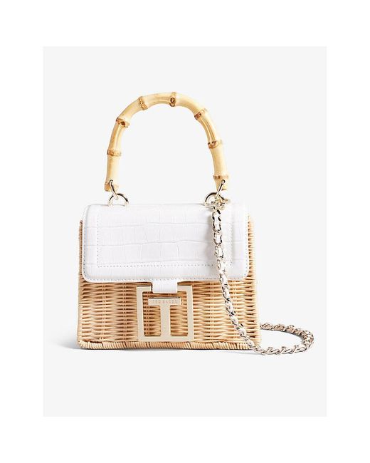 Ted Baker White Jaylisa Faux-leather And Rattan Cross-body Bag