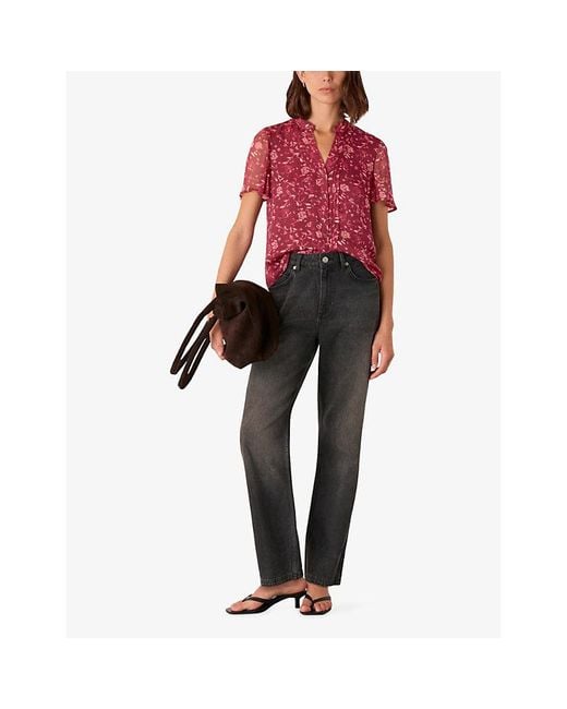 Whistles Red Floral-Print V-Neck Woven Blouse
