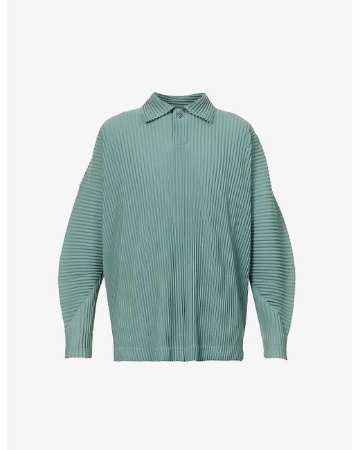 Homme Plissé Issey Miyake Green Pleated Relaxed-fit Knitted Polo Shirt for men