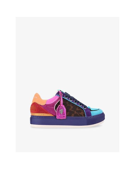 Kurt Geiger Purple Southbank Tag Leopard Leather Trainers