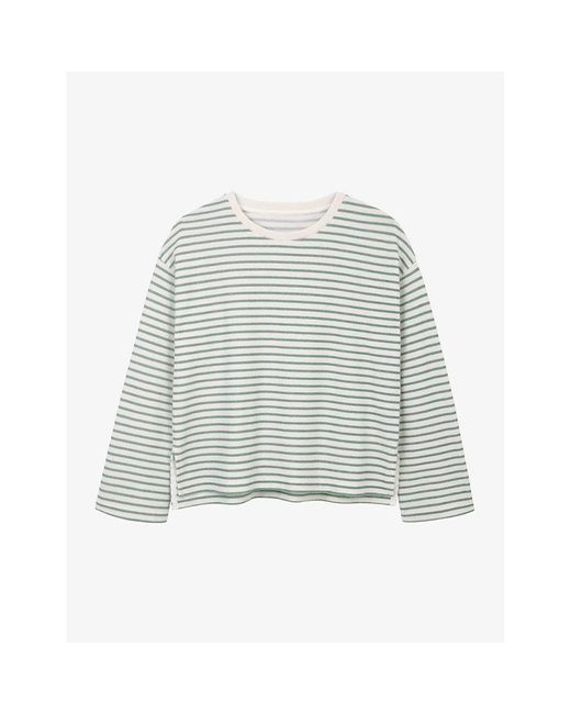 The White Company Green Stripe-pattern Boxy-fit Organic-cotton Top