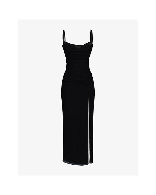 House Of Cb Black Lini Corset-Bodice Stretch-Mesh Maxi Dress Xs (D-E Cup)