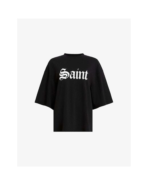 AllSaints Black Amelie Branded-Print Cotton-Jersey T-Shirt