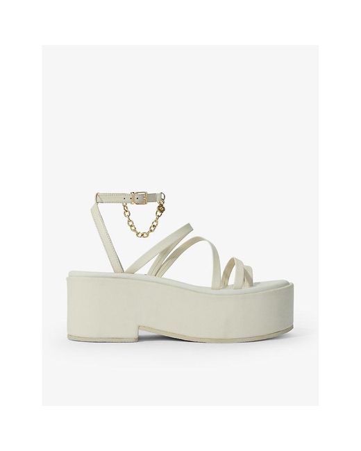 Maje White Chain-embellished Leather Wedge Sandals