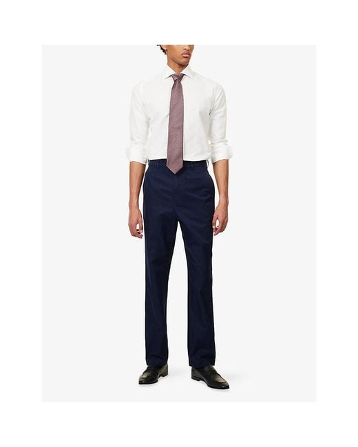 Dunhill Blue Stretch Tailored Cotton Chino Trousers for men