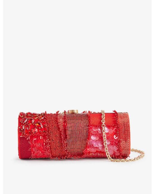 Cult Gaia Red Piper Embellished Clutch Bag