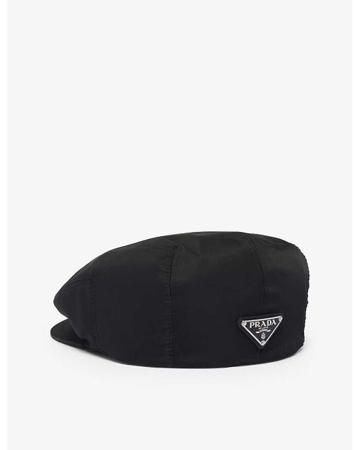 Prada Black Triangle-plaque Re-nylon Beret Hat for men
