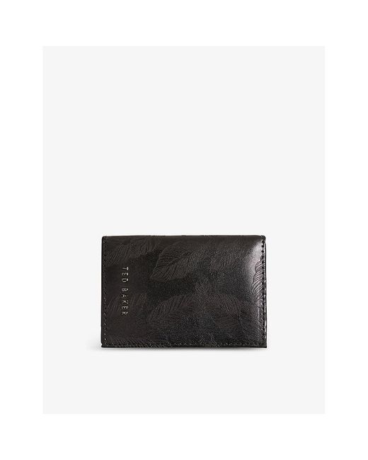 Ted Baker Wincard Leaf Laseretched Leather Card Holder in Black for