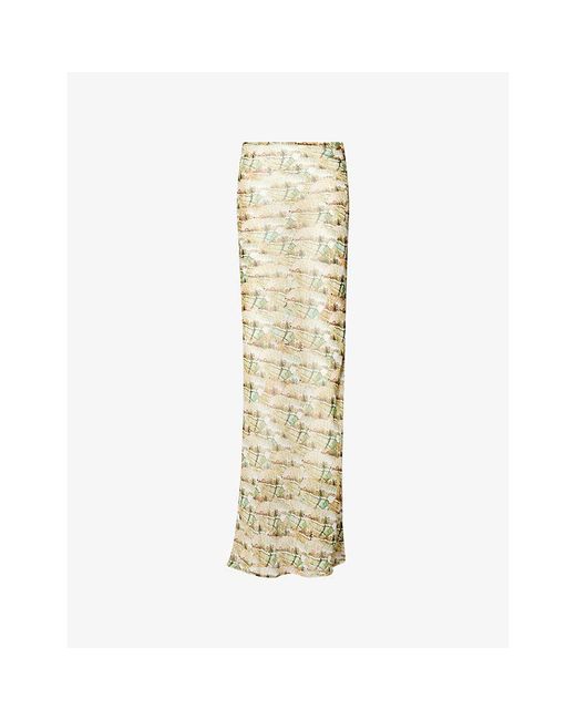 HYPHEN Metallic Butterfly-Print Sheer Maxi Skirt