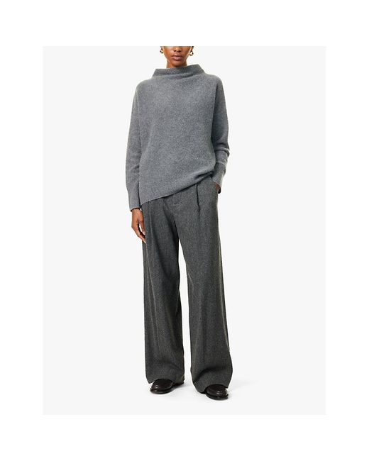 Vince Gray Herringbone High-Rise Wide-Leg Woven Trousers